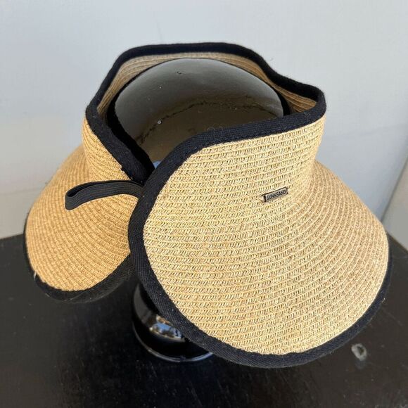 Sun ’N’ Sand UPF 50+ Roll-Up Straw Visor • Natural & Black Trim, Velcro Back - Picture 1 of 6